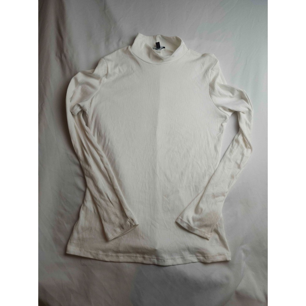 Express Mock Neck Top Womens Small White Ribbed Knit Long Sleeve Minimalist‎